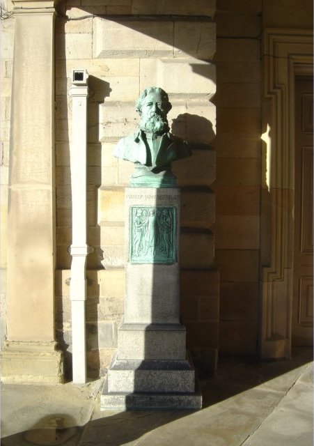 Philip James Bailey, head on view of bust and plinth - click picture for closeup